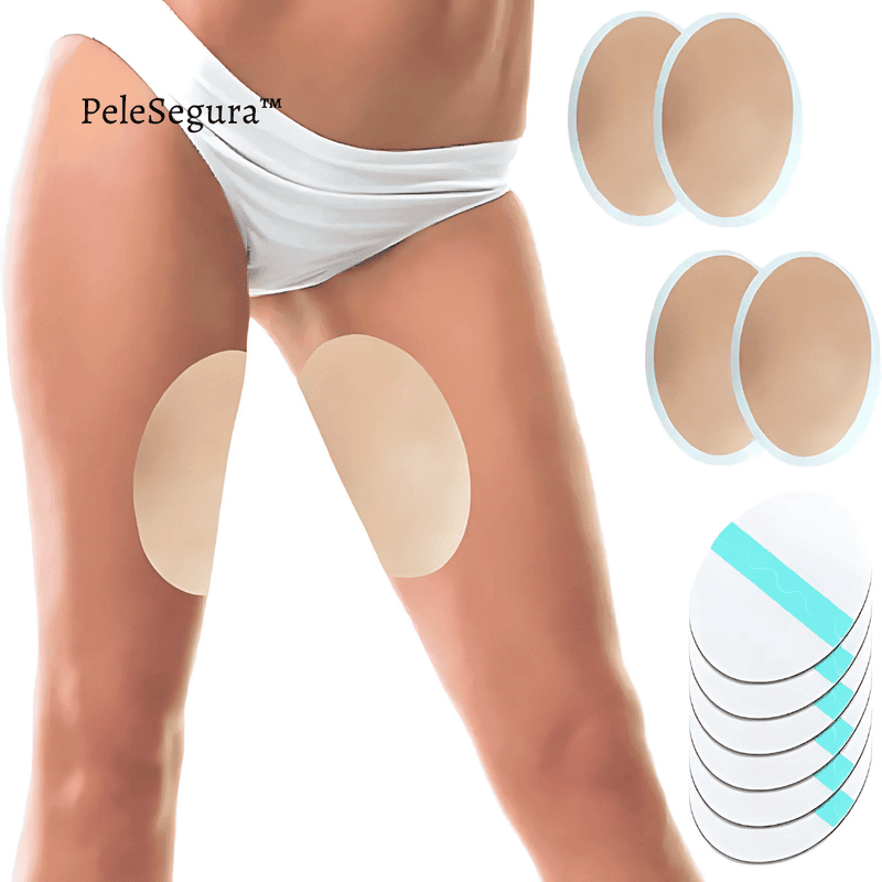 PeleSegura™ - Pads invisíveis que protegem suas coxas contra assaduras e suor. Adesão confortável, anti-fricção e discreta. Conforto e segurança para todos os dias.